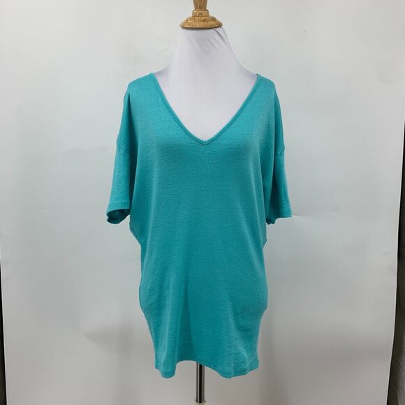 Michael Stars Top Womens OS One Size Blue V Neck Dolman Sleeves Fitted Stretch - Picture 2 of 11